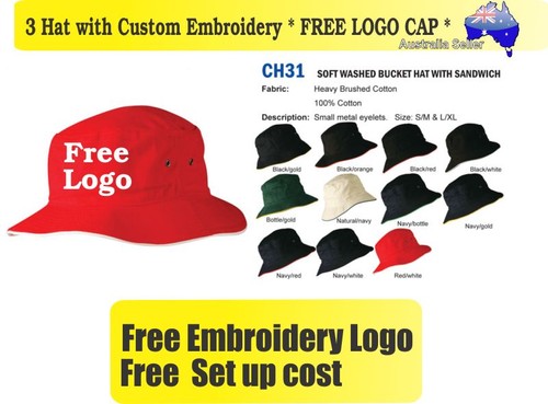 3 Custom Embroidered Bucket Hats * FREE 