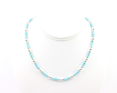 Blue Turquoise & White Buffalo Sterling Silver Heishi Beaded Necklace Choker