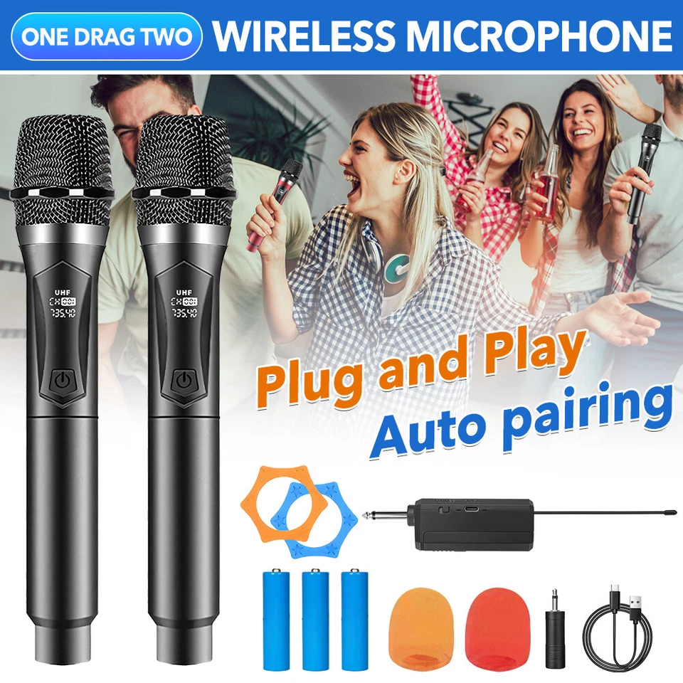 2025 Neue Wireless Mikrofon Kabellos Systemverbund Mikrofone Karaoke Receiver x2 - Bild 2 von 4