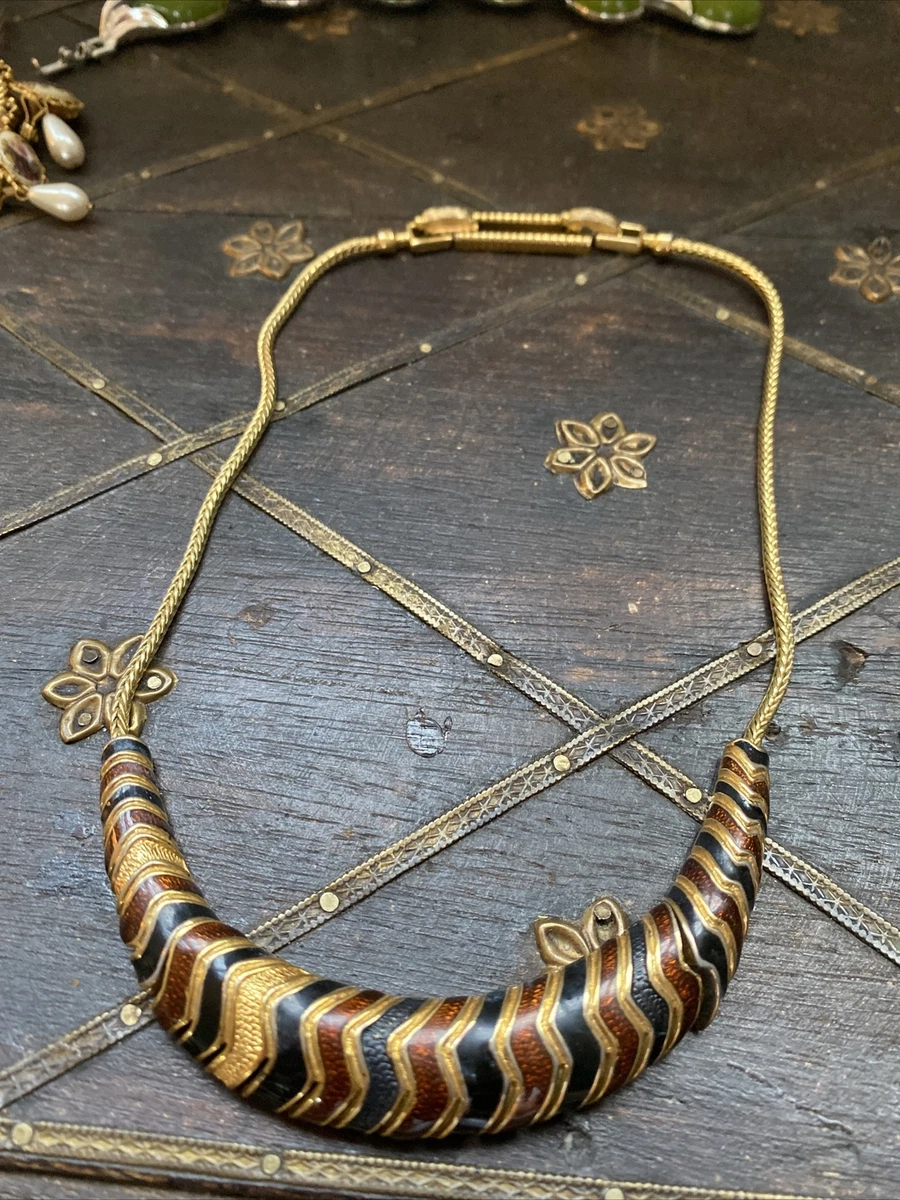 Signed Jomaz Adolfo For Mazer Mod Enamel Gold Necklace Double
