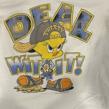 VINTAGE 95' TWEETY BIRD LOONEY TUNES CARTOONS WHITE T-SHIRT MEDIUM SINGLE STITCH