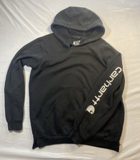 Carhartt Hoodie Men Medium Black Pullover Sweatshirt Workwear Distressed BLK S