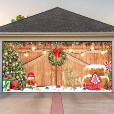 Jetec Christmas Garage Door Banner 6 x Large, wood color, red, white, green