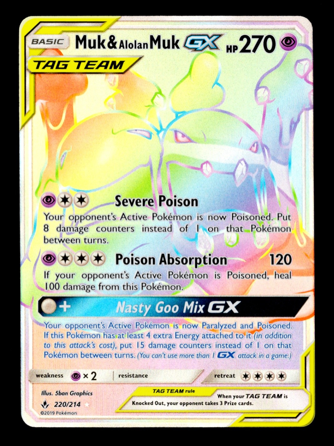 Muk & Alolan Muk GX (Secret) Secret Rare SM - Unbroken Bonds 220/214 NM