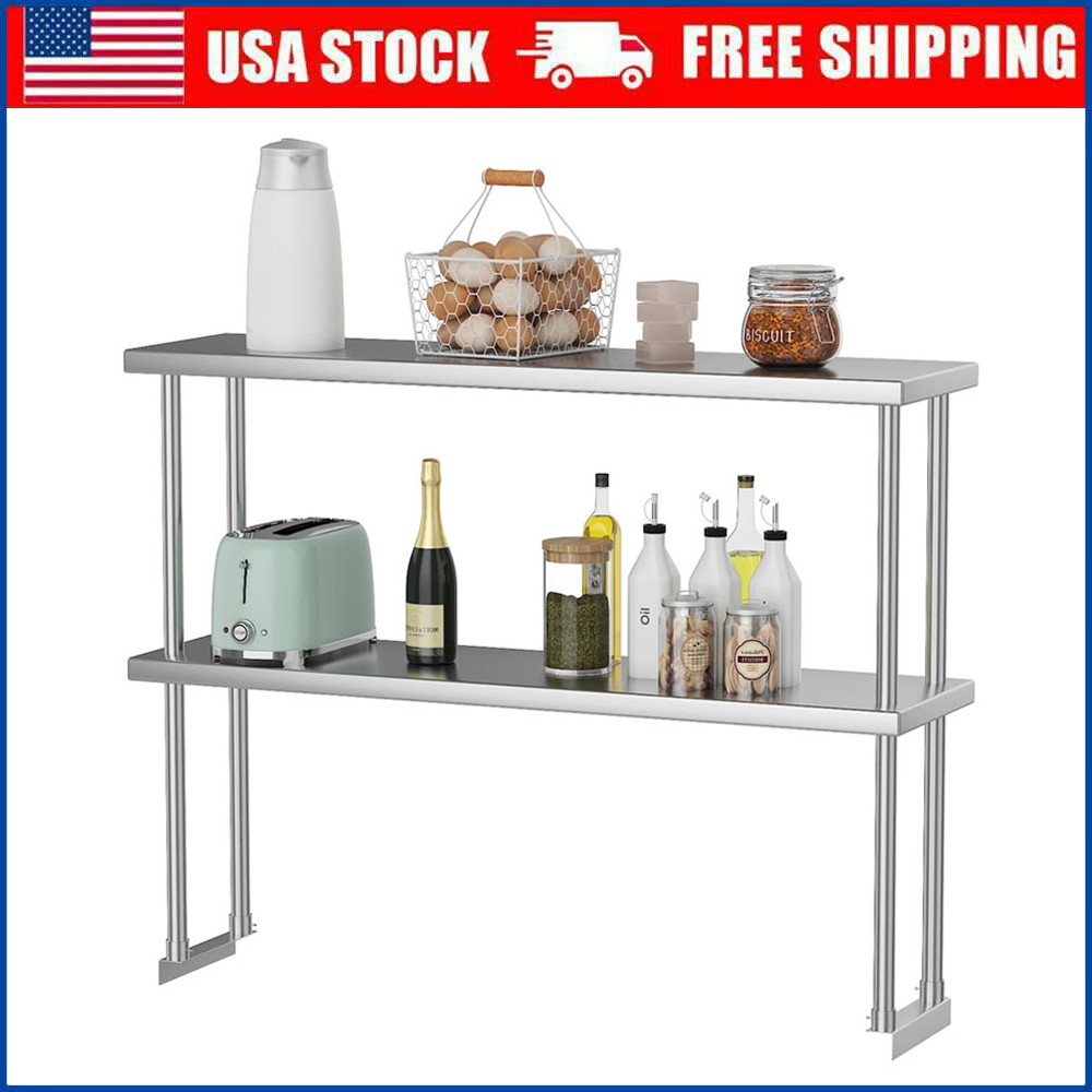 12"x48" Stainless Overshelf, 2-Tier Adjustable for Commercial Kitchen&Prep Table