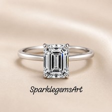 Emerald Cut Diamond Ring Lab Grown Diamond Engagement Ring 925 Silver