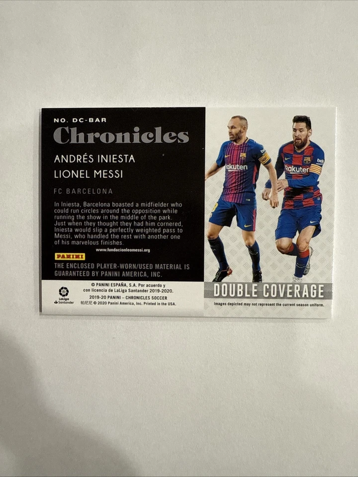 PANINI CHRONICLES LIONEL MESSI - INIESTA PLAYER WORN DUAL PATCH FC BARCELONA - Image 2 of 2