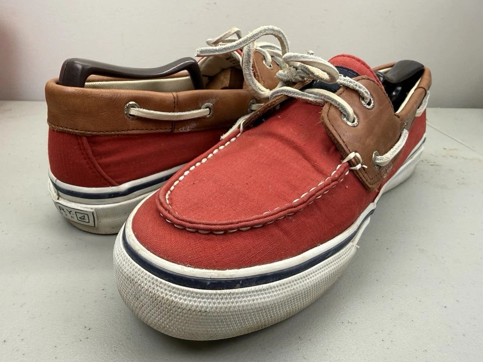 Zapatos de Barco SPERRY Top Sider Rojo Lona PARA HOMBRES 11M Cuero Marrón Foto 4 de 4