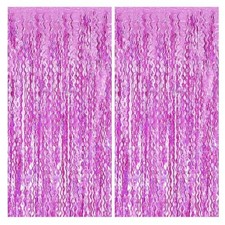 2 Pack Wavy Foil Fringe Curtains, 3.3x6.6 Ft Metallic Tinsel Wavy 1WD Pink