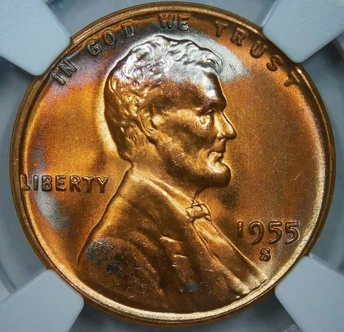 1955 S__MoHawk Toned__ MS 65 Lincoln Cent__NGC, RB