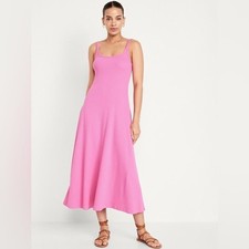 OLD NAVY Fit & Flare Ribbed Maxi Maternity Cotton Tank Dress Tan Pink Size L