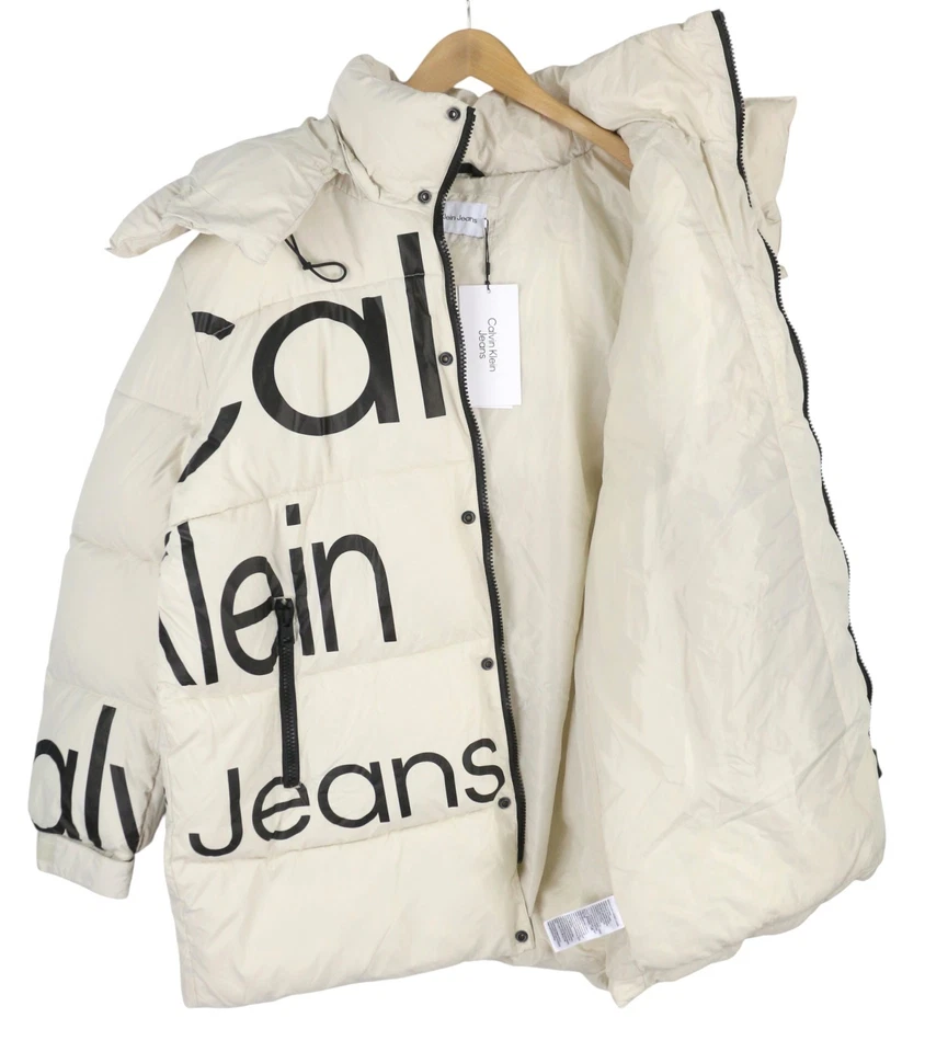 CALVIN KLEIN Bold Disrupted Logo Men Jacket L White Insulated Quilted RRP365 I - Image 2 of 4