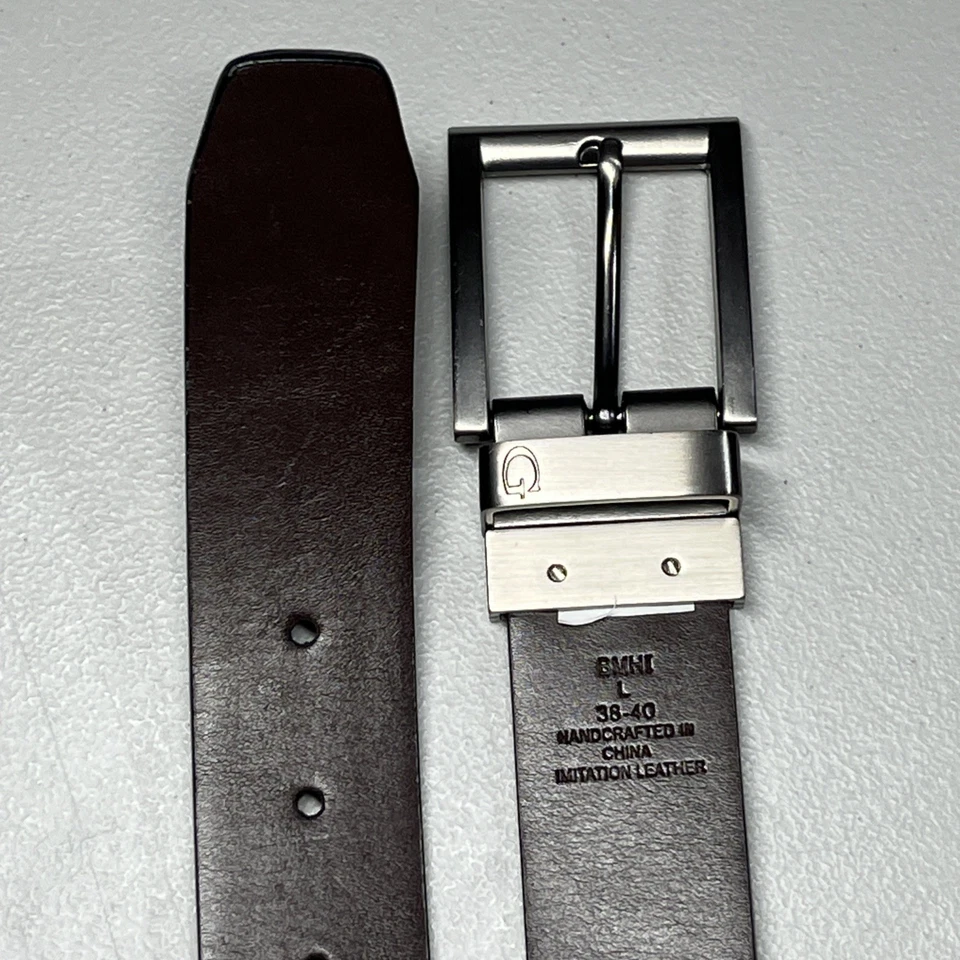 Cinturón de vestir reversible Guess para hombre talla grande 38-40 marrón negro acanalado clásico Foto 4 de 4