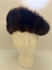 Vintage Ladies Mink Fur Hat Beret Pillbox Style