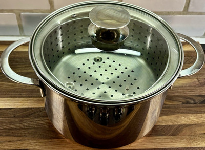 Crate & Barrel Berndes Stainless Steel Stockpot Steamer Set 3pc Glass Lid Silver