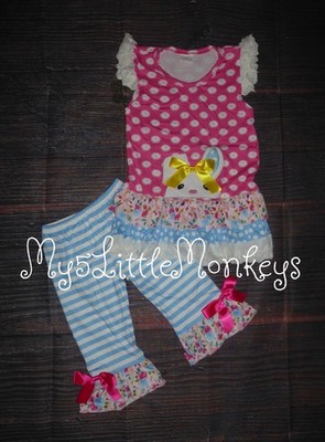 NEW Boutique Girls Easter Bunny Rabbit Tunic Ruffle Leggings Outfit