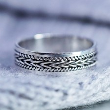 Size 14, vintage southwestern Sterling 925 silver statement ring, band w/ cable