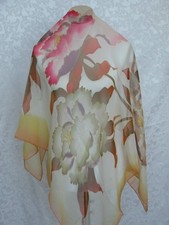 New Large 100 Silk Scarf Elegant Light Gold Pink Flowers - Last one