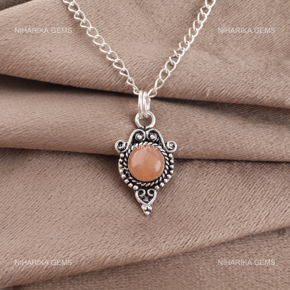 Argento Sterling Pesca Pietra di Luna Gemma Boho Sacrale Chakra Compleanno Nuovo - Immagine 3 di 4