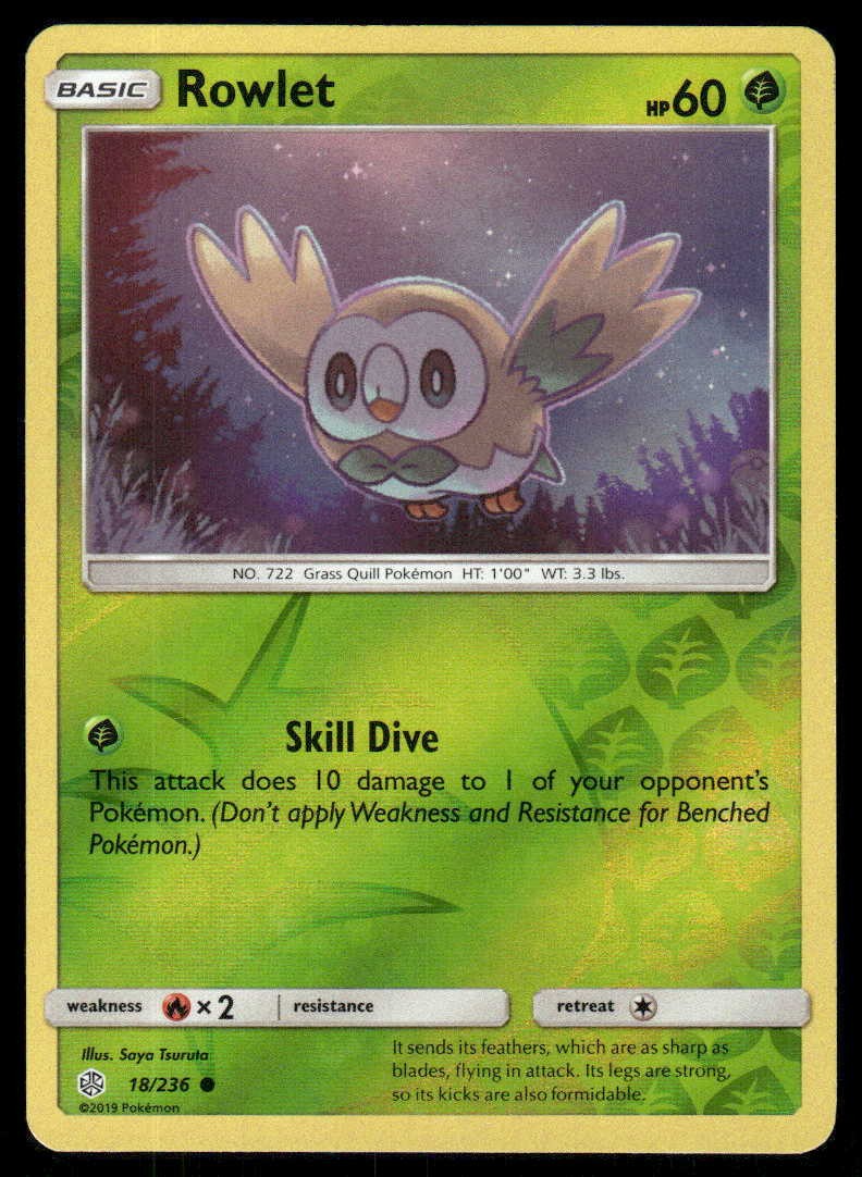 Pokemon Rowlet 18/236 Cosmic Eclipse Reverse Holo C NM/M
