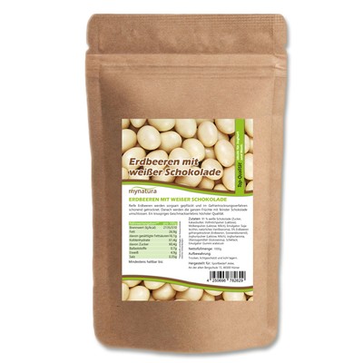 Mynatura Erdbeeren gefriergetrocknet, in weißer Schokolade 1kg I Dessert Choco
