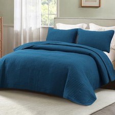 Ultra Soft Queen Quilt Bedding Set, Lightweight Full/Queen 96"x90" Blue