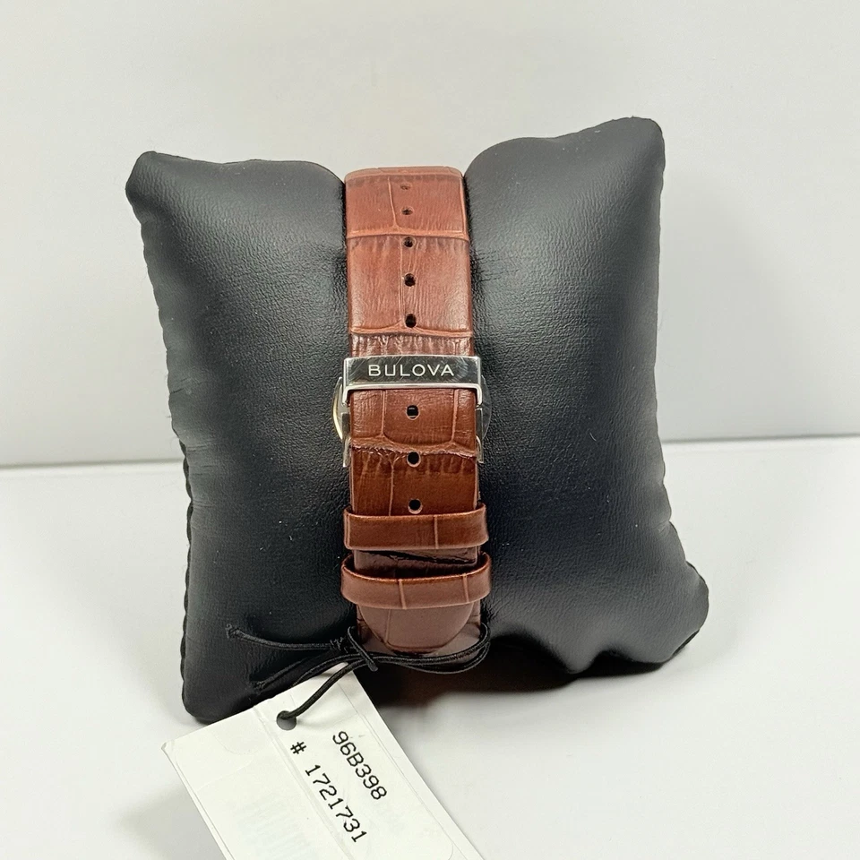 Bulova Frank Sinatra 96B398 Classic Silver Tone Brown Leather Band Men’s Watch - Image 2 of 4