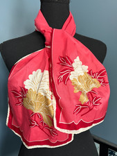 Vintage 1970's Floral Art Hand Rolled Vera Neumann Scarf Pink White Red Long