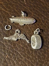 Vintage Sterling Silver GOODYEAR Charms Blimp, Winged Shoe, Tire CTO