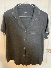 Stars Above Women's Pajama Top, short sleeve w/white trim, Gray, Size S, NWT
