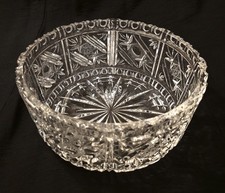 Vintage Crystal Bowl Hobstar Starburst Sawtooth Scalloped Rim Brilliant Heavy
