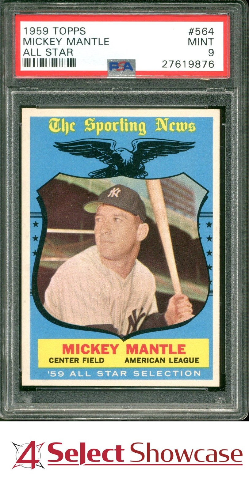 1959 TOPPS ALL-STAR #564 MICKEY MANTLE YANKEES HOF PSA 9