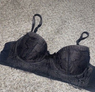 Mimi Holliday Black Gray Lace Overlay Bra 36C Balconette Bra Nice
