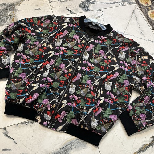 Vintage Nicole Miller Artelier 1994 Silk Bomber Jacket Rare Wine Champagne Print
