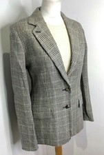 Bnwt Holland & Holland Linen Tweed Check Blazer Jacket 12 New Fitted Blue Cream
