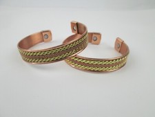 2 Solid Copper 2 Tone Cuffed Bracelet Pure Copper Arthritis Pain Therapy Cuff