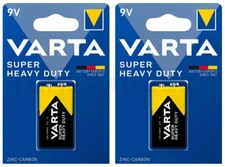 2 VARTA SUPER HEAVY DUTY 9V Block Batteries 6F22 6LR61