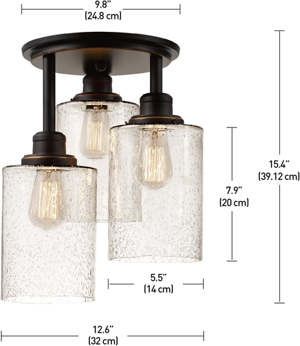 65904 3-Light Bronze Semi-Flush Mount Ceiling Light Fixture with Seeded Glass Sh - Picture 3 of 5