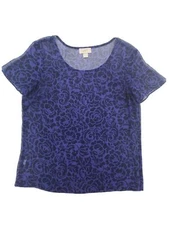 Loft Size Small Blue Sheer Short Sleeve Floral Blouse