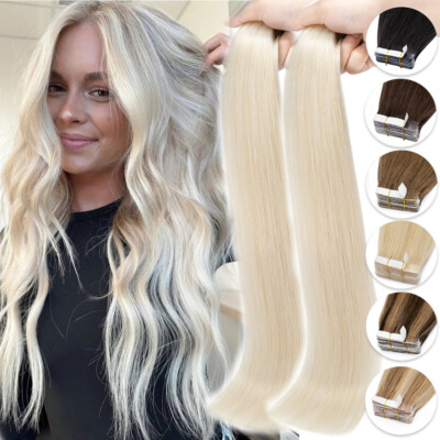 Invisible Skin Weft Tape In 12''-24'' Remy Real Russian Human Hair Extensions 200G