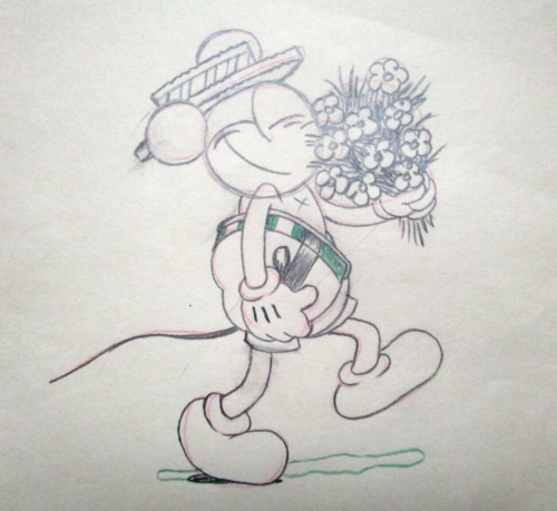 1933 MICKEY MOUSE PUPPY LOVE WALT DISNEY ORGINAL PRODUCTION cel DRAWING flowers