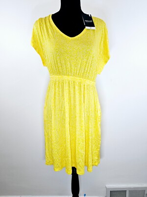 Allthreads Womens Boardwalk Dress M Sol Yellow Dot Short Sleeve Scoop Neck Mini