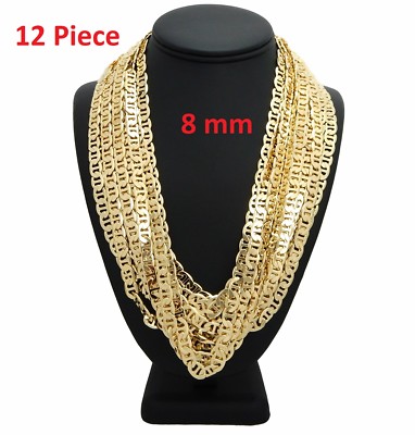 12 PCS. Mariner Anchor Chain Necklace 8mm 20'' 24'' 30'' Gold Finish Wholesale lots