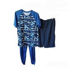 Wonder Nation Shark Pajama Set 18 Boys Long  Short Pants T-Shirt Blues