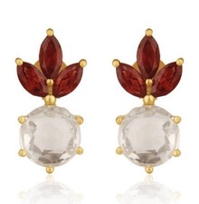 Garnet Crystal Quartz Gemstone 925 Sterling Silver Stud Earrings Jewelry