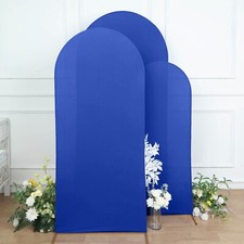 3 ROYAL BLUE Matte Fitted Spandex Round Top Arch Backdrop STAND COVERS Set