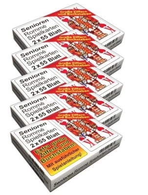 5x Romme Karten Senioren große Ziffern | Bridge Kartenspiel 2x 55 Kartendeck