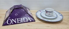 ONEIDA Blue Lattice Set Of 3 Dinner Plate, Salad Plate, & Cup