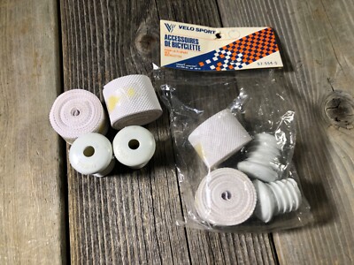 Vintage Bicycle Drop Handlebar Bar Tape Bartaoe White Velo Sport Caps Plugs  NOS