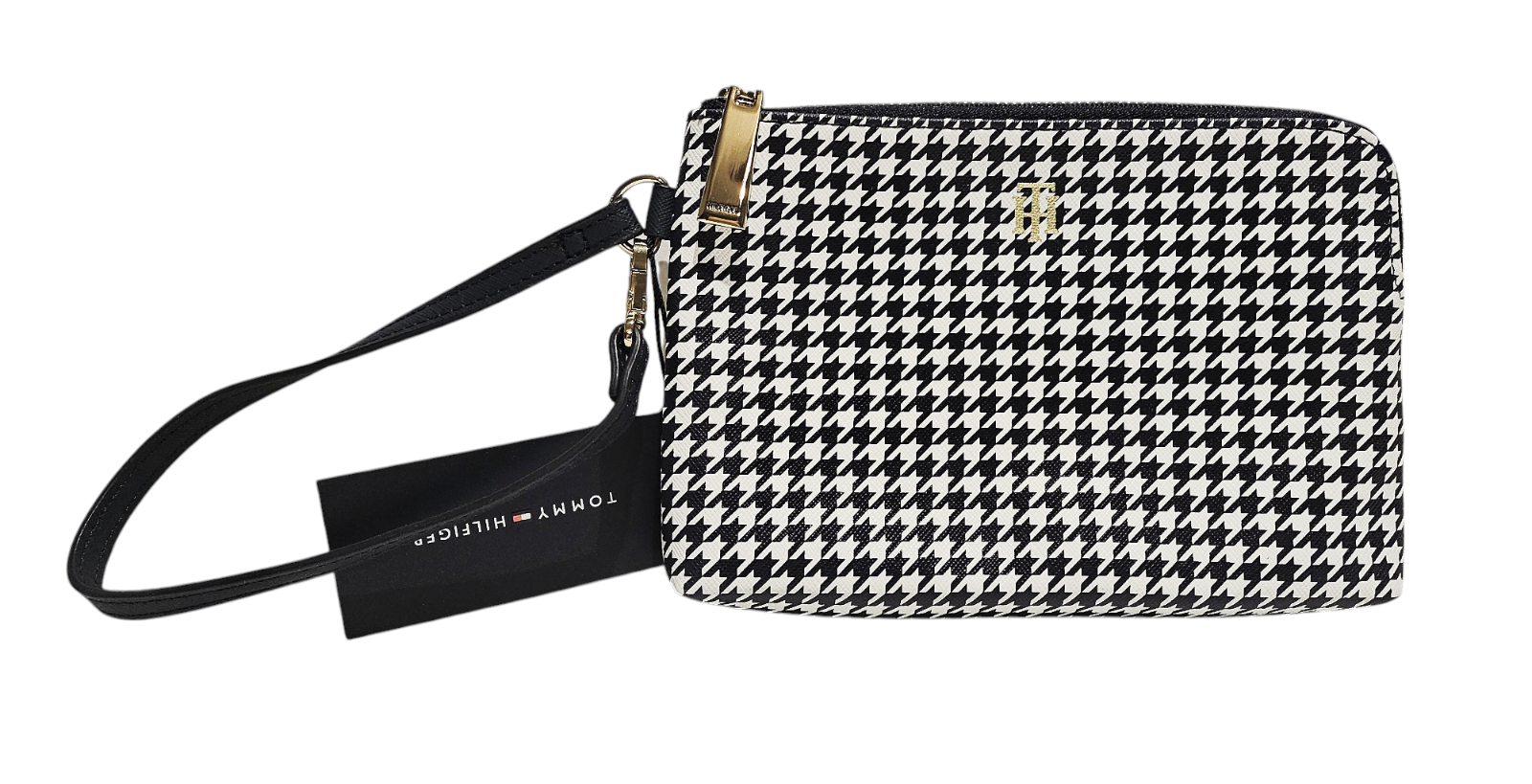 Tommy Hilfiger White and Blue Plaid Zip Top Wristlet Clutch Wallet